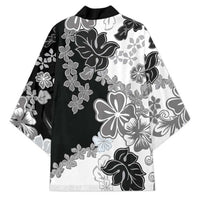 Gray Scale Hibiscus Plumeria Floral Kimono - Polynesian Pride