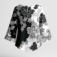 Gray Scale Hibiscus Plumeria Floral Kimono Sleeve Blouse LT01 - Polynesian Pride