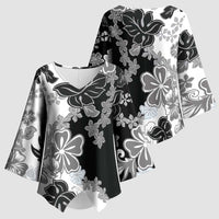 Gray Scale Hibiscus Plumeria Floral Kimono Sleeve Blouse LT01 - Polynesian Pride