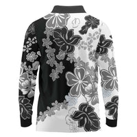 Gray Scale Hibiscus Plumeria Floral Long Sleeve Polo Shirt LT01 - Polynesian Pride