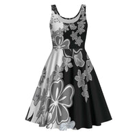 Gray Scale Hibiscus Plumeria Floral Midi Dress - Polynesian Pride