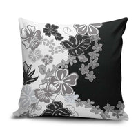 Gray Scale Hibiscus Plumeria Floral Pillow Cover LT01 Black - Polynesian Pride