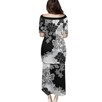 Gray Scale Hibiscus Plumeria Floral Puletasi - Polynesian Pride