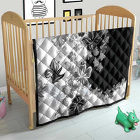 Gray Scale Hibiscus Plumeria Floral Quilt - Polynesian Pride