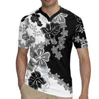 Gray Scale Hibiscus Plumeria Floral Rugby Jersey - Polynesian Pride