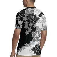 Gray Scale Hibiscus Plumeria Floral Rugby Jersey - Polynesian Pride