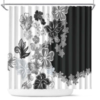 Gray Scale Hibiscus Plumeria Floral Shower Curtain - Polynesian Pride