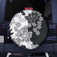 Gray Scale Hibiscus Plumeria Floral Spare Tire Cover - Polynesian Pride