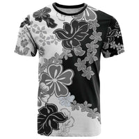 Gray Scale Hibiscus Plumeria Floral T Shirt - Polynesian Pride
