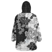 Gray Scale Hibiscus Plumeria Floral Wearable Blanket Hoodie - Polynesian Pride