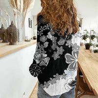 Gray Scale Hibiscus Plumeria Floral Women Casual Shirt LT01 - Polynesian Pride