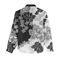 Gray Scale Hibiscus Plumeria Floral Women Casual Shirt LT01 - Polynesian Pride