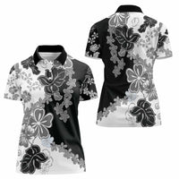 Gray Scale Hibiscus Plumeria Floral Women Polo Shirt - Polynesian Pride