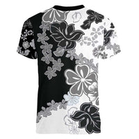 Gray Scale Hibiscus Plumeria Floral Women V-Neck T-Shirt - Polynesian Pride