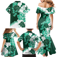 Green Hibiscus Plumeria Floral Family Matching Mermaid Dress and Hawaiian Shirt - Polynesian Pride