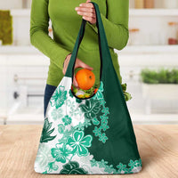 Green Hibiscus Plumeria Floral Grocery Bag - Polynesian Pride