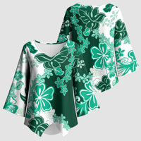 Green Hibiscus Plumeria Floral Kimono Sleeve Blouse - Polynesian Pride