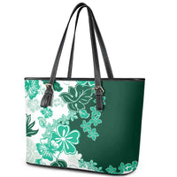 Green Hibiscus Plumeria Floral Leather Tote Bag - Polynesian Pride