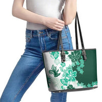 Green Hibiscus Plumeria Floral Leather Tote Bag - Polynesian Pride