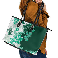 Green Hibiscus Plumeria Floral Leather Tote Bag - Polynesian Pride