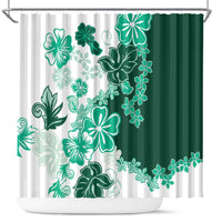 Green Hibiscus Plumeria Floral Shower Curtain - Polynesian Pride