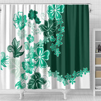 Green Hibiscus Plumeria Floral Shower Curtain - Polynesian Pride