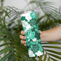 Green Hibiscus Plumeria Floral Skinny Tumbler - Polynesian Pride