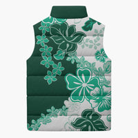 Green Hibiscus Plumeria Floral Sleeveless Puffer Jacket LT01 - Polynesian Pride