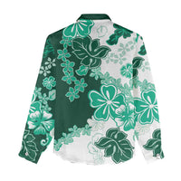 Green Hibiscus Plumeria Floral Women Casual Shirt - Polynesian Pride