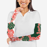 Green Orange Hibiscus Plumeria Floral Arm Sleeves - Polynesian Pride