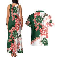 Green Orange Hibiscus Plumeria Floral Couples Matching Tank Maxi Dress and Hawaiian Shirt - Polynesian Pride