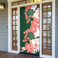 Green Orange Hibiscus Plumeria Floral Door Cover - Polynesian Pride