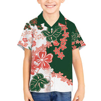 Green Orange Hibiscus Plumeria Floral Family Matching Puletasi and Hawaiian Shirt - Polynesian Pride
