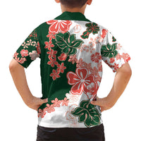 Green Orange Hibiscus Plumeria Floral Family Matching Short Sleeve Bodycon Dress and Hawaiian Shirt - Polynesian Pride