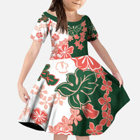 Green Orange Hibiscus Plumeria Floral Kid Short Sleeve Dress LT01 KID Orange - Polynesian Pride