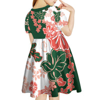 Green Orange Hibiscus Plumeria Floral Kid Short Sleeve Dress LT01 - Polynesian Pride