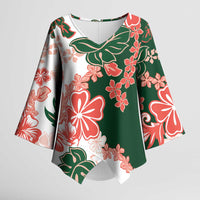 Green Orange Hibiscus Plumeria Floral Kimono Sleeve Blouse - Polynesian Pride