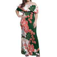Green Orange Hibiscus Plumeria Floral Off Shoulder Maxi Dress LT01 Women Orange - Polynesian Pride
