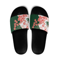 Green Orange Hibiscus Plumeria Floral Slide Sandals - Polynesian Pride