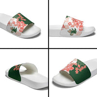 Green Orange Hibiscus Plumeria Floral Slide Sandals - Polynesian Pride