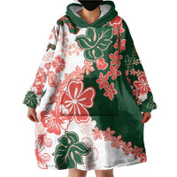Green Orange Hibiscus Plumeria Floral Wearable Blanket Hoodie - Polynesian Pride
