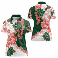 Green Orange Hibiscus Plumeria Floral Women Polo Shirt - Polynesian Pride