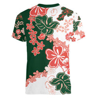 Green Orange Hibiscus Plumeria Floral Women V-Neck T-Shirt - Polynesian Pride