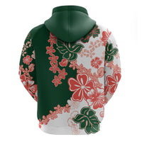 Green Orange Hibiscus Plumeria Floral Zip Hoodie - Polynesian Pride