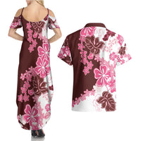 Pink Hibiscus Plumeria Floral Couples Matching Summer Maxi Dress and Hawaiian Shirt - Polynesian Pride