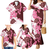 Pink Hibiscus Plumeria Floral Family Matching Mermaid Dress and Hawaiian Shirt - Polynesian Pride