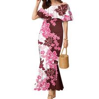 Pink Hibiscus Plumeria Floral Family Matching Mermaid Dress and Hawaiian Shirt - Polynesian Pride
