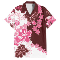 Pink Hibiscus Plumeria Floral Family Matching Off Shoulder Maxi Dress and Hawaiian Shirt - Polynesian Pride
