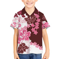 Pink Hibiscus Plumeria Floral Family Matching Off Shoulder Maxi Dress and Hawaiian Shirt - Polynesian Pride