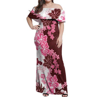 Pink Hibiscus Plumeria Floral Off Shoulder Maxi Dress LT01 Women Pink - Polynesian Pride